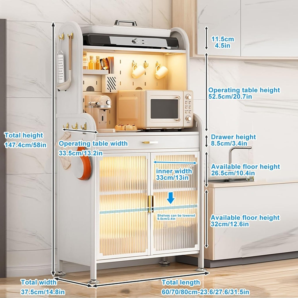 4-Tier Kitchen Pantry Storage Cabinet with Drawer, Baker's Rack & Pegboard Accessories, Flip Door Design for Home, Garage, Organizing Spices, Pots & Pans