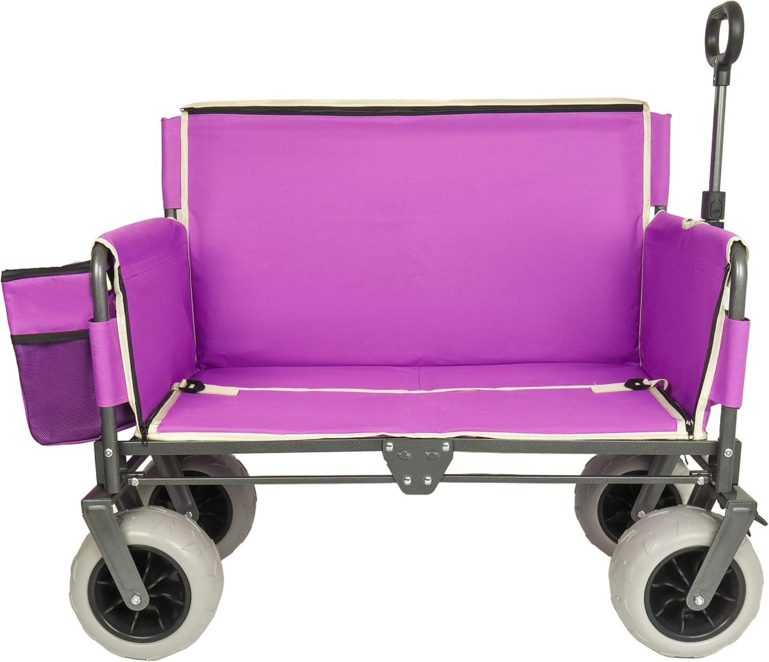 3-in-1 Heavy-Duty Folding Wagon with Convertible Bench Seat – 500lb Capacity, All-Terrain 9'x4' Beach Tires, Collapsible Design for Camping, Outdoor Events & Grocery Hauling (Purple)