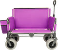 Purple Collapsible Wagon, Bench Seat & Storage, All-Terrain Wheels, Steel Frame, Folding Camping Cart for Beach, Sports, Fish, 40.94x20.47x44.29 in