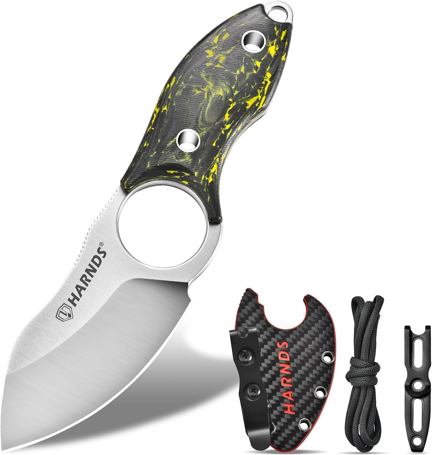 Harnds Small Fixed Blade Knife Full Tang EDC Knives, Neck Knife with N690 Steel Blade and Carbon Fiber Handle for Fishing and Skinning Eggplant