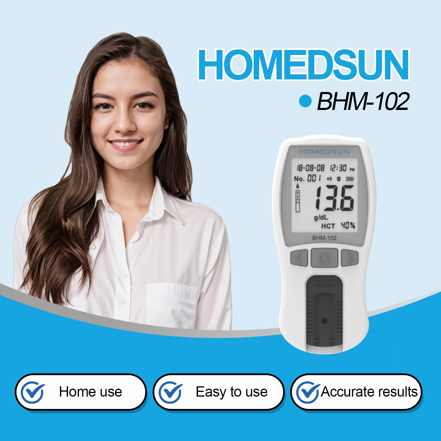 HSBHM-102 Home Care Portable Blood Hemoglobin Analyzer Anemia Hb Test Check Kit Handheld Finger Prick Meter Easy To Use Quick Results With 25Pcs Strips Lancets Droppers