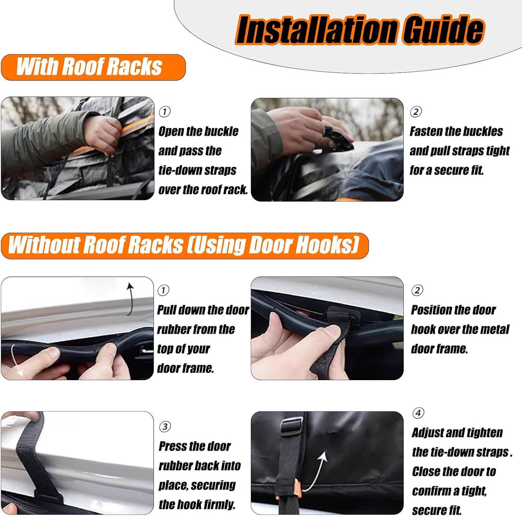 Car Roof Bag Top Cargo Carrier for Seat Leon ST FR Wagon 2020-2025, Water-Resistant Strong Fabric Cargo Bag with/Without Rack for Travel & Camping,425L/109 * 86 * 43cm-Black&Orange