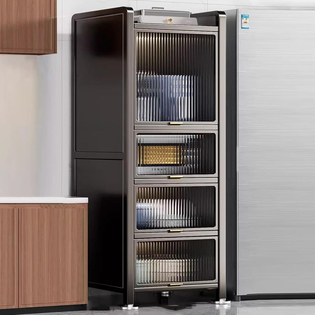 Coffee Bar Cabinet with Drawer, 4/5-Tier Microwave Stand, Transparent Flip Switch Door, Stylish Bakers Rack for Kitchen, Dining, Living Room - Space-Saving Storage Solution