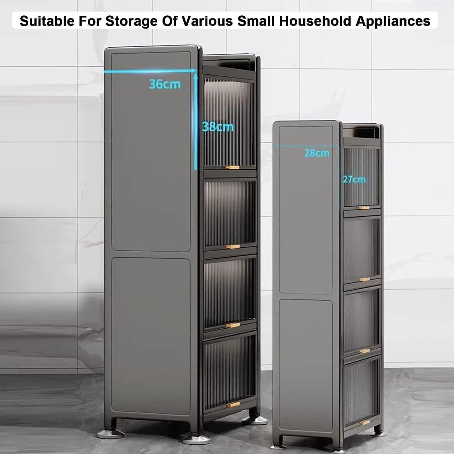 Coffee Bar Cabinet with Drawer, 4/5-Tier Microwave Stand, Kitchen Bakers Rack, Stylish Transparent Flip Door, Ideal for Dining Room Living Room,5,Layers,40cm/15.7in