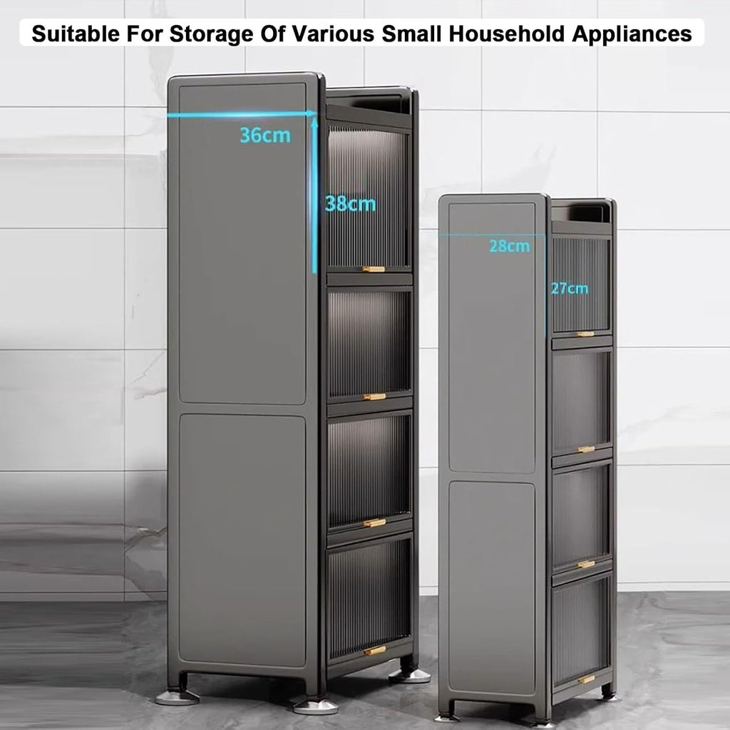Coffee Bar Cabinet with Drawer, 4/5-Tier Microwave Stand, Kitchen Bakers Rack, Stylish Transparent Flip Door, Ideal for Dining Room Living Room,5,Layers,50cm/19.7in