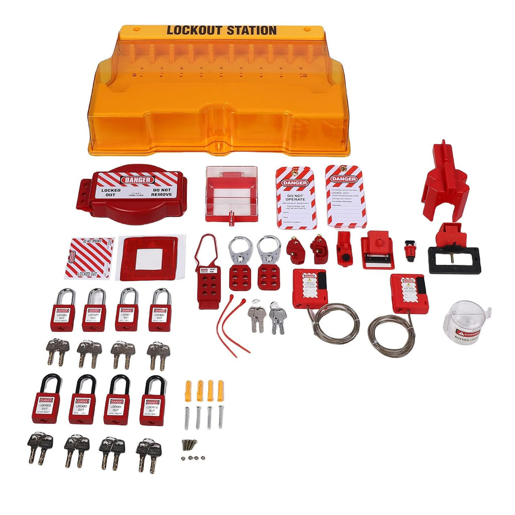 Fabater Lockout Tagout Station, Transparent Cover Enduring PC Material Electrical Lockout Tagout Kit, Loto Station with 8 Safety Padlocks 3 Hasp 20 for Industrial