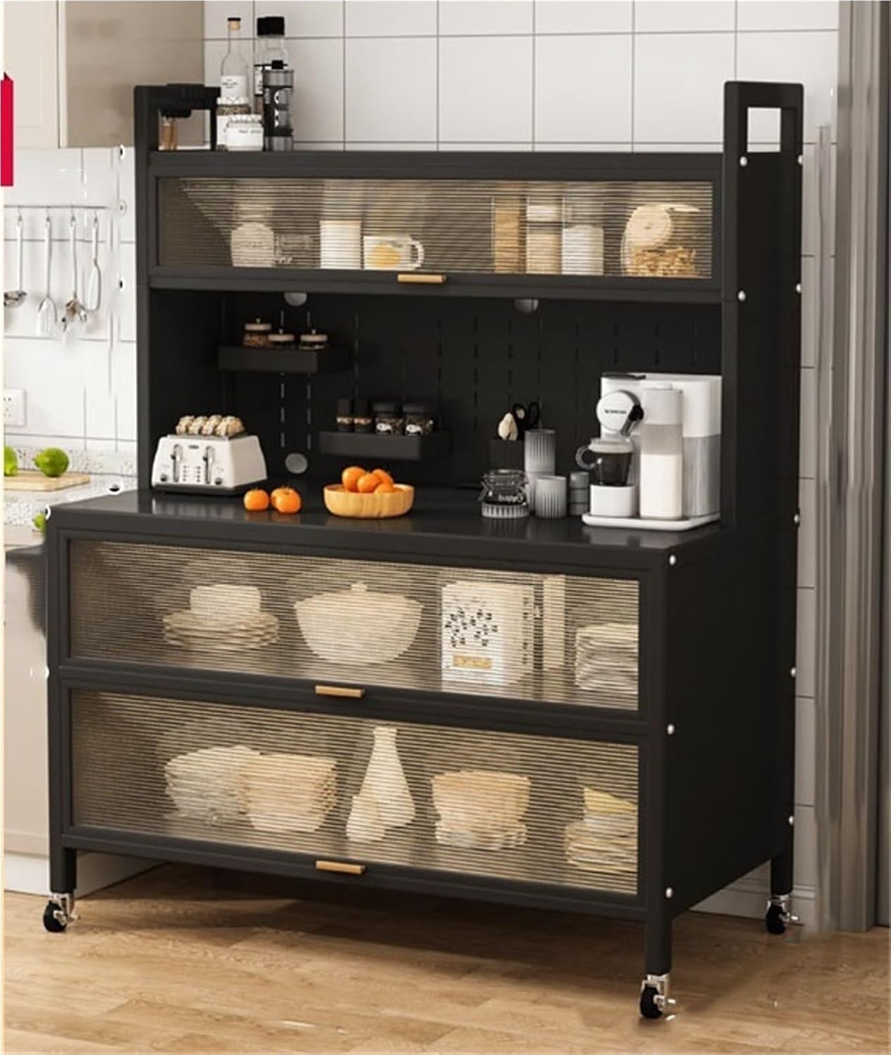 5-Tier Bakers Rack for Kitchen l Sideboard Baker's Storage Cabinet Multifunctional Microwave Stand with Accessories Storage Cabinets with Flip Door for Home,Living Room
