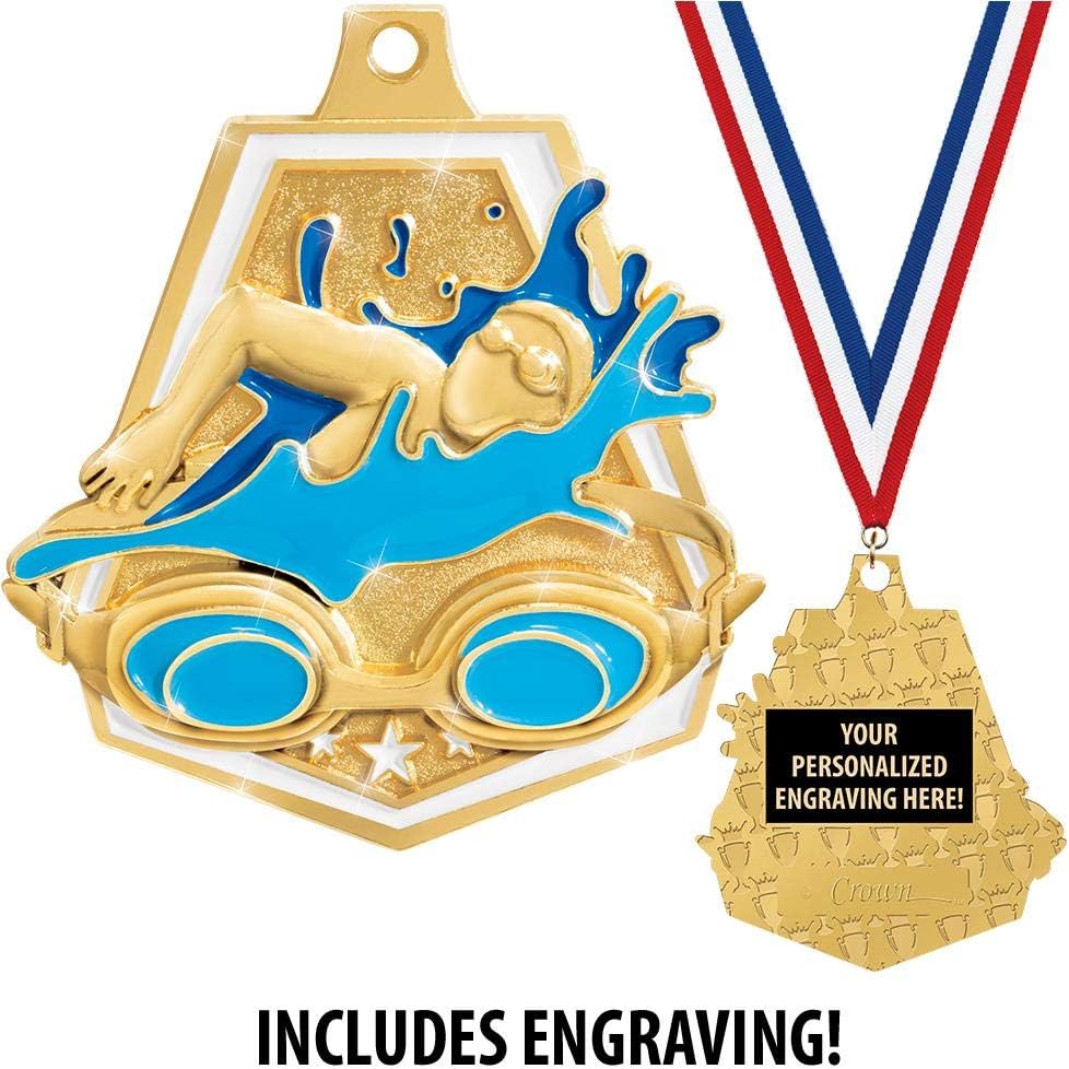 Your Personalization Swimming Awards, 2' Shiny Captain Swim Medals with Free Custom Engraving, Gold Swimming Medal Trophy Awards Prime