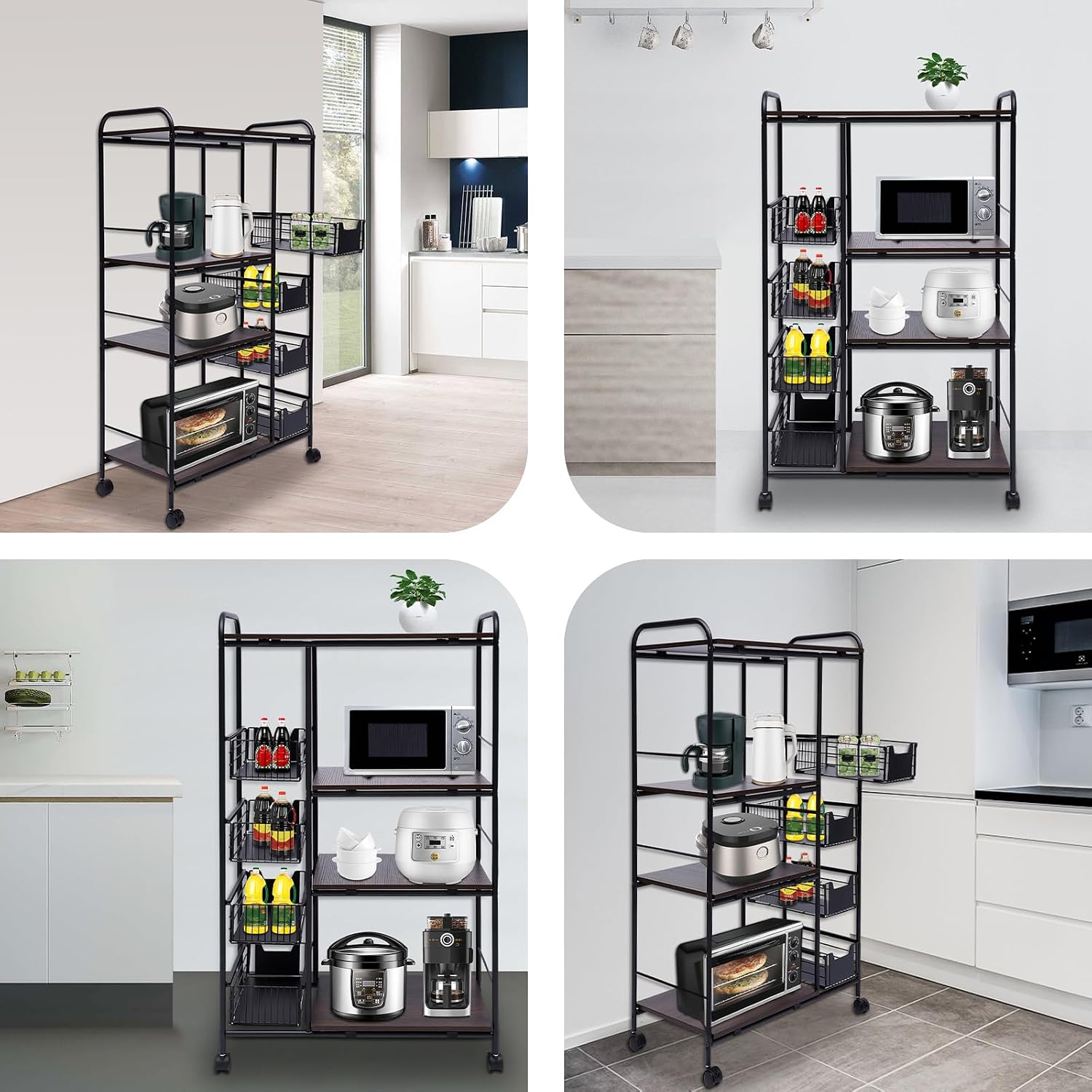 Rolling Microwave Cart,Inrial Metal Microwave Oven Stand,Kitchen Storage Rack,Cart,Serving Cart,Push-Pull Drawers,Bakers Rack,Kitchen Storage Cart,Storage Basket,for Pantry Bathroom Office Living Room