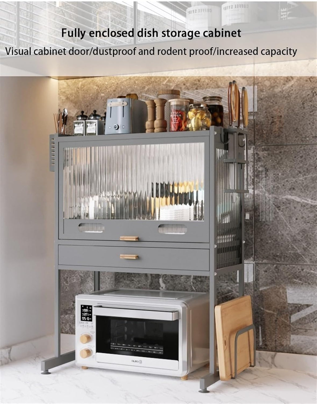 Kitchen Countertop Bakers Rack, Microwave Oven Stand, Countertop Dish Storage Cabinet with Drawers, for Kitchen, Dining Room, Living Room,Living Room