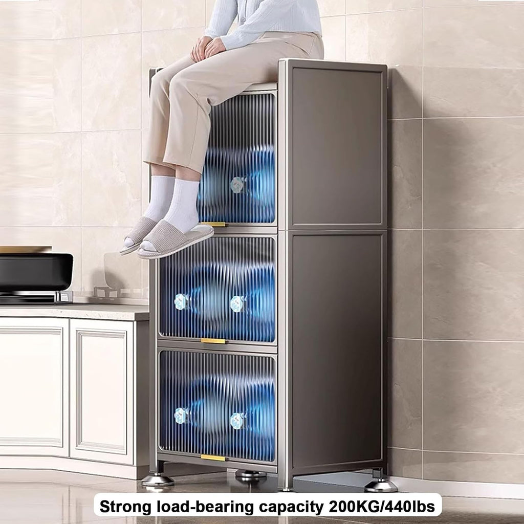 Coffee Bar Cabinet with Drawer, 4/5-Tier Microwave Stand, Kitchen Bakers Rack, Stylish Transparent Flip Door, Ideal for Dining Room Living Room,5,Layers,40cm/15.7in