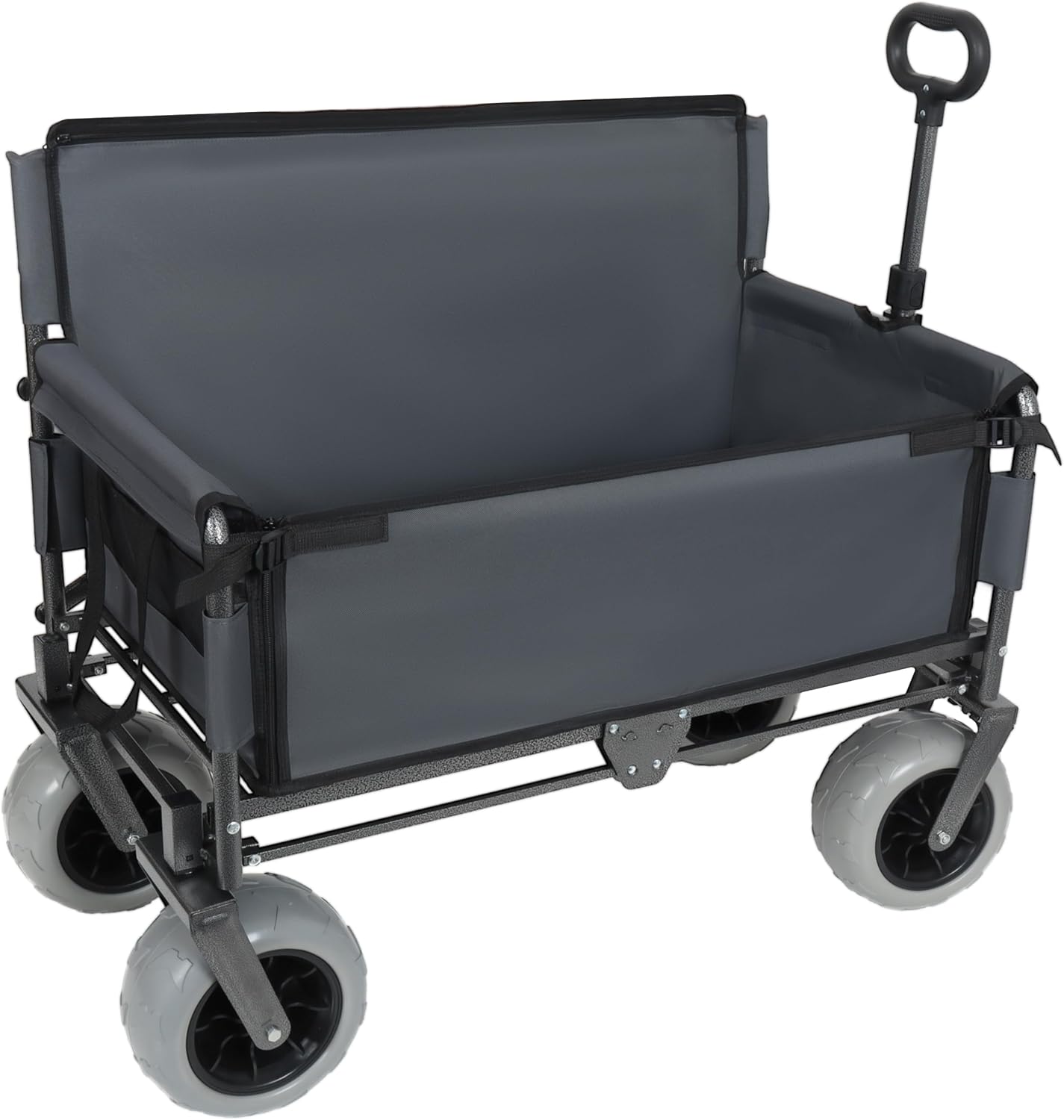 3-in-1 Heavy-Duty Folding Wagon Cart, 500lb Capacity, Bench Seat & 180L Storage, All-Terrain 360° Swivel Wheels, Perfect for Camping Beach Sports Garden Hauling (Gray)