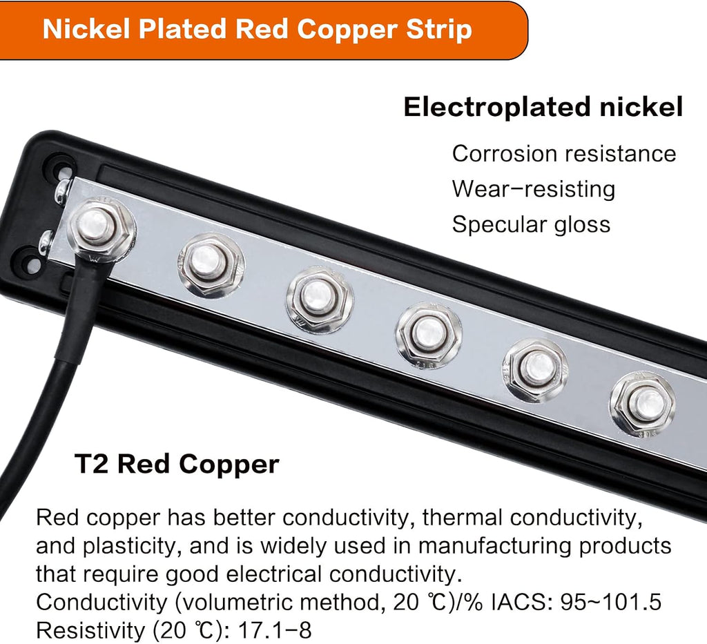 2 Pcs 600 A High Current Copper Bus Bar 300V AC / 48V DC 8 Way 3/8 inch (M10) Studs 8#8-32 Screws Electrical Terminal Ground Distribution Block Battery Buss Bars with Cover (Red & Black)