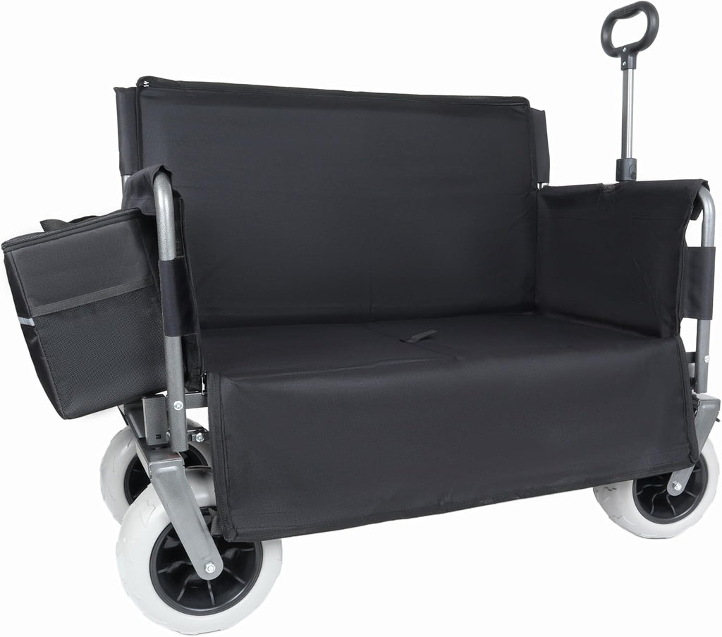 ZeHuoGe 3-in-1 Convertible Folding Wagon Cart with Bench Seat & Storage-Includes 1 ice Pack, 180L Capacity Utility Wagon for Camping, Beach, Sports, Garden (Black)