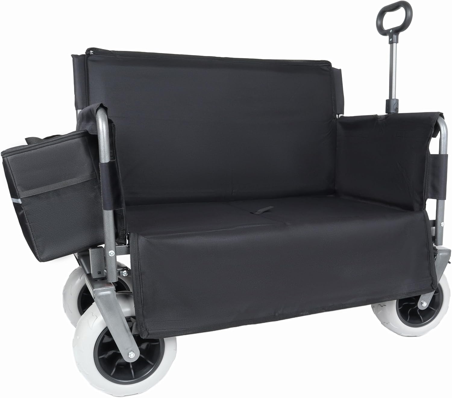 ZeHuoGe 3-in-1 Convertible Folding Wagon Cart with Bench Seat & Storage-Includes 1 ice Pack, 180L Capacity Utility Wagon for Camping, Beach, Sports, Garden (Black)