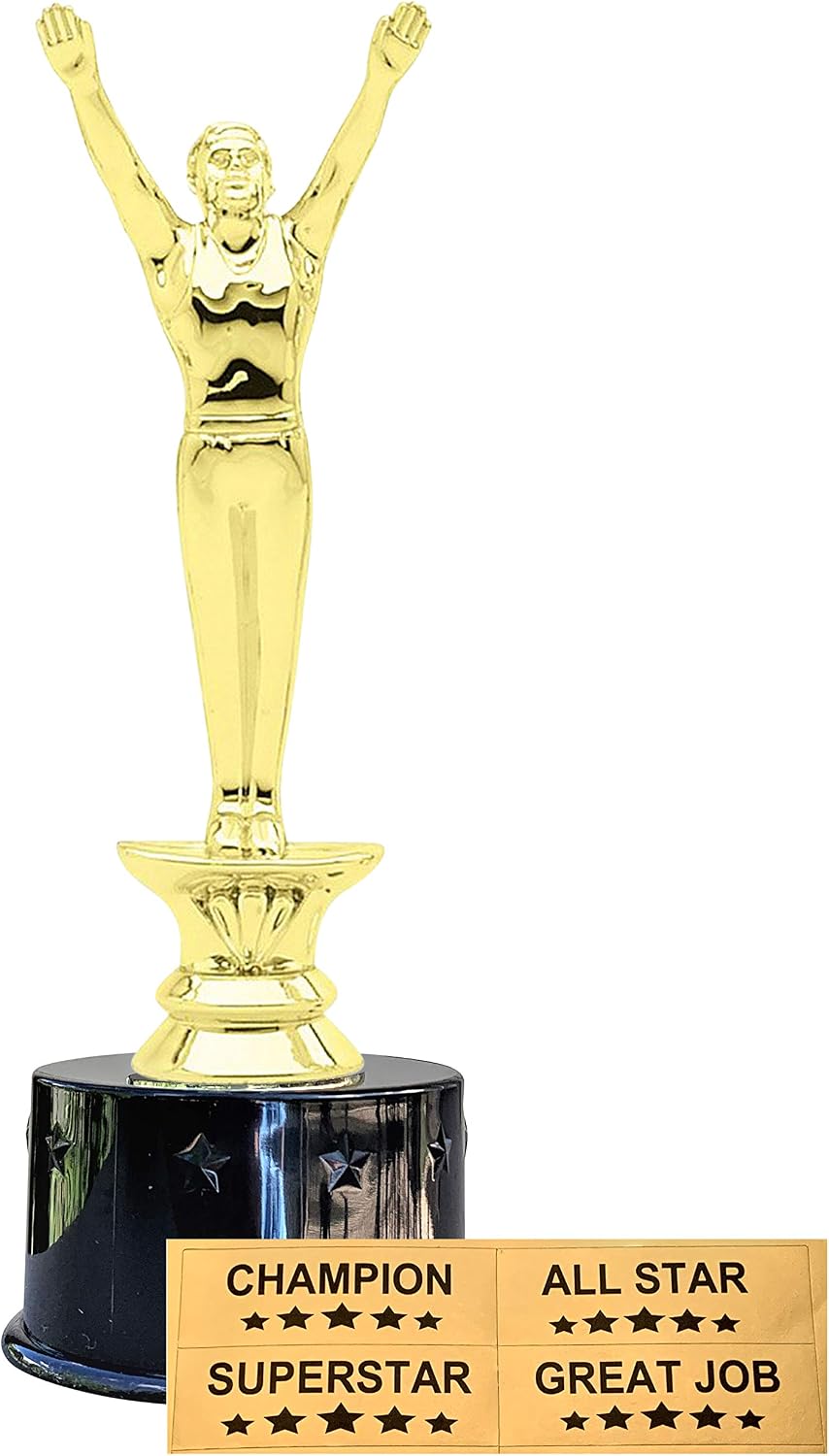Express Medals Male Boys Gymnastics Award Trophy Party Favor Gift Prize Including 4 Gold Color Decals to Custom Personalize The Black Round Base
