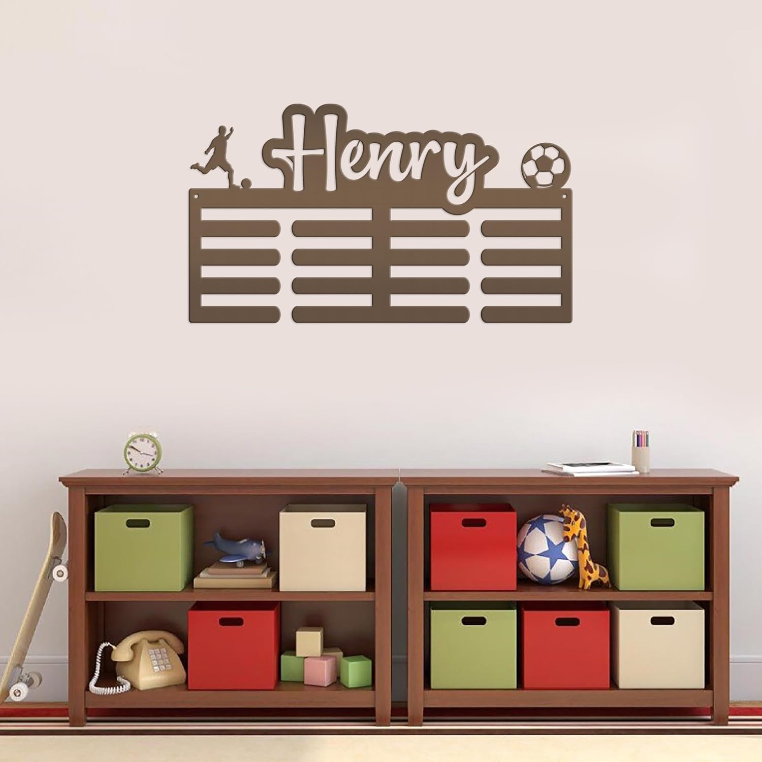 Soccer Medal Display Medal Rack for the Soccer Awards, Wall Art for Kids Room, Makes a Great Christmas or Birthday Gift (30 x 17 inches)