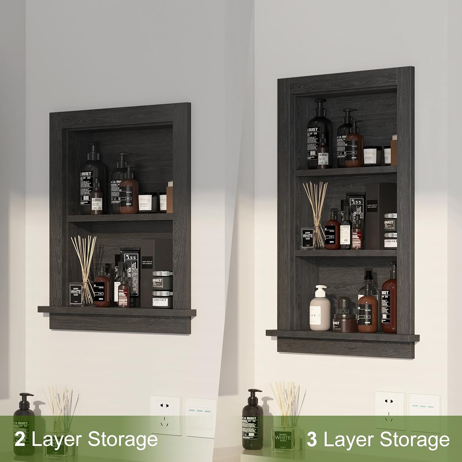 Recessed Medicine Cabinet,14x24 in Wall Bathroom Cabinet with Storage,Bathroom Niche for Shower Wall for Bedroom/Hallway,Black Shower Wall Niche Insert for Drywall,MDF