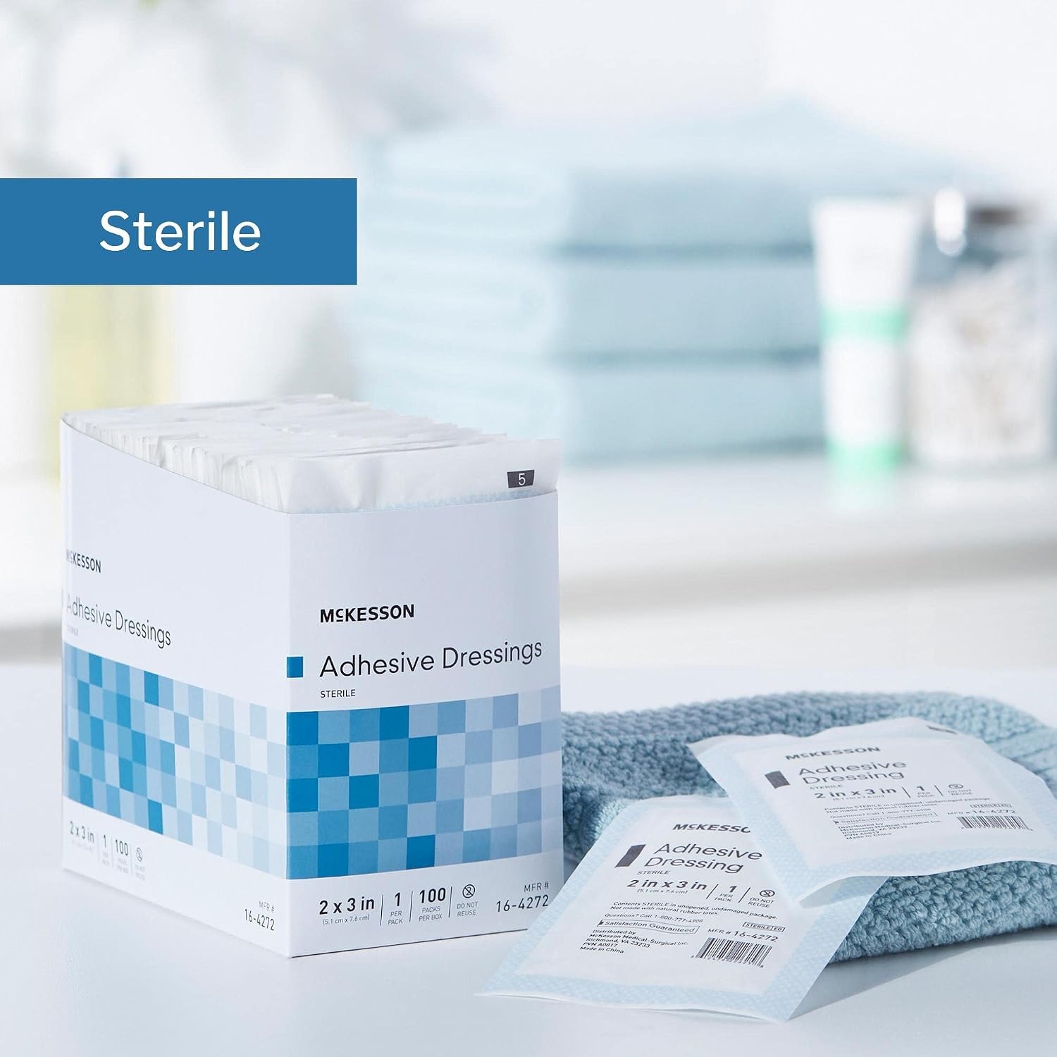 McKesson Adhesive Dressing, Sterile, Cotton/Polyester, 2 in x 3 in, 100 Count, 24 Packs, 2400 Total