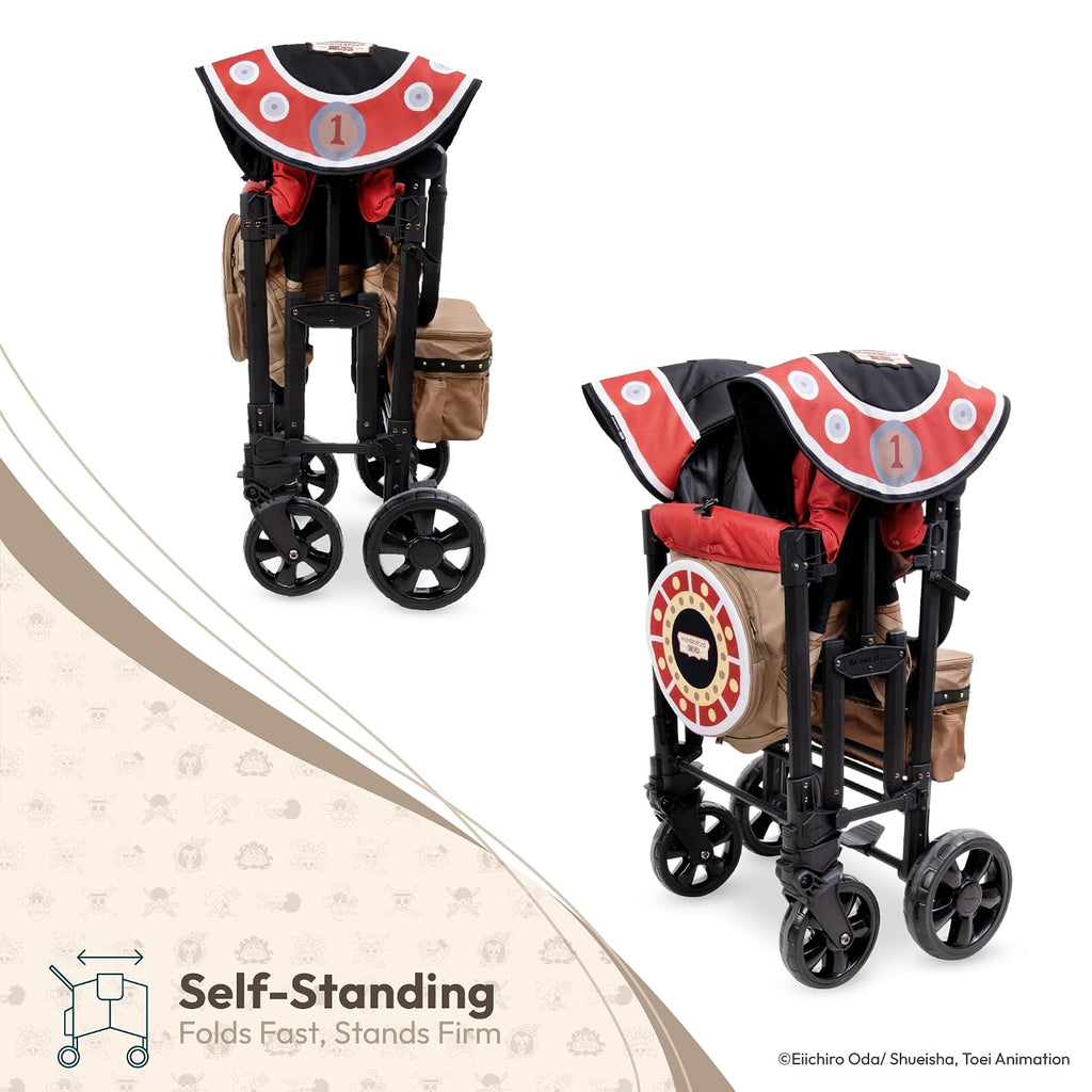 WONDERFOLD W2 Elite Pro Limited Edition ONE PIECE Thousand Sunny Stroller Wagon 2 Seater - Collapsible Wagon Stroller with Seats w/ 5-Point Harnesses, Easy Access Zipper Door, and Removable Sun Canopy