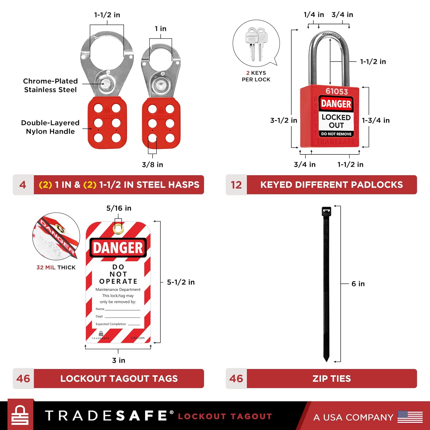 TRADESAFE Lockout Tagout Cabinet - 75 Pieces Loto Devices, Loto Locks, Lockout Hasp, Lock Out Tags, Circuit Breaker Lock, Cable Lock, Plug Lock, Lockout Tagout Station with Movable Shelf Partitions