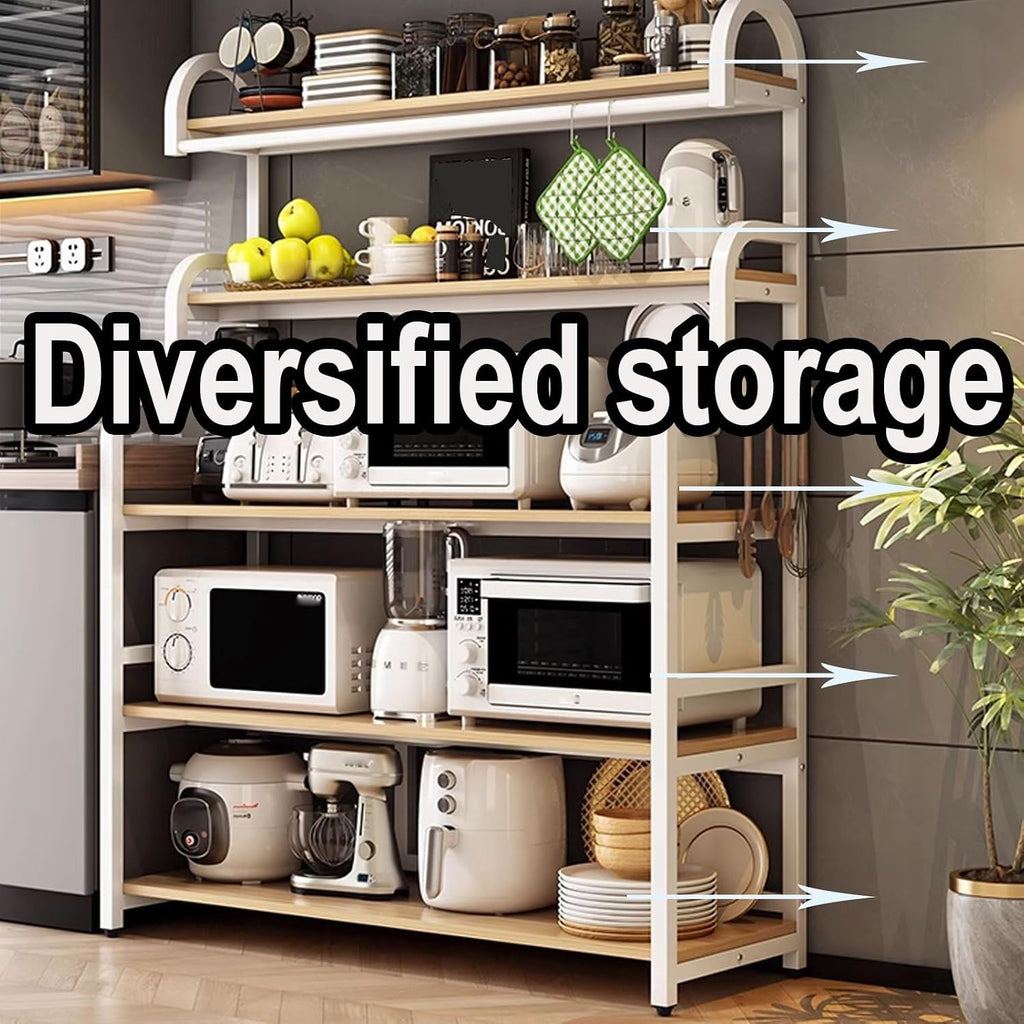 Microwave Stand with Storage Cabinet Made of Iron Frame and Wooden Boards Bakers Rack Kitchen Cupboard with Casters Kitchen Furniture Pantry Cupboard(Color:B,Size:60 * 40 * 165CM)