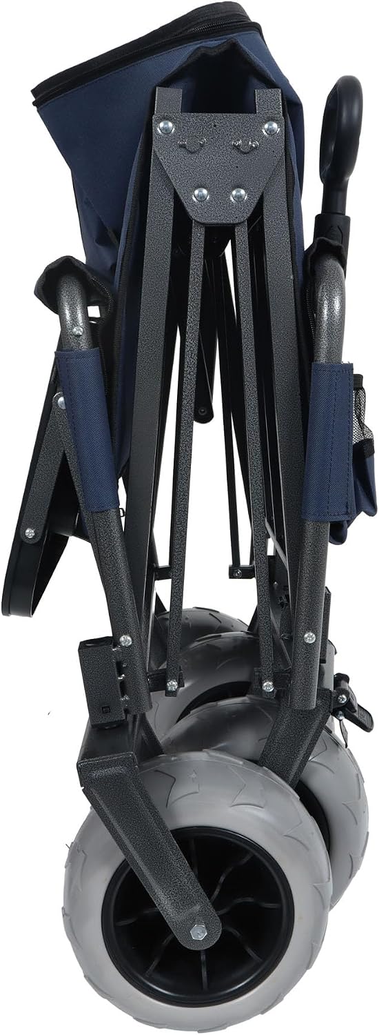 3-in-1 Folding Wagon with Seats and Table, All Terrain Beach Cart with Big Wheels for Sand, 500lbs Heavy Duty Collapsible Wagon for Camping Family Shopping (Dark Blue)