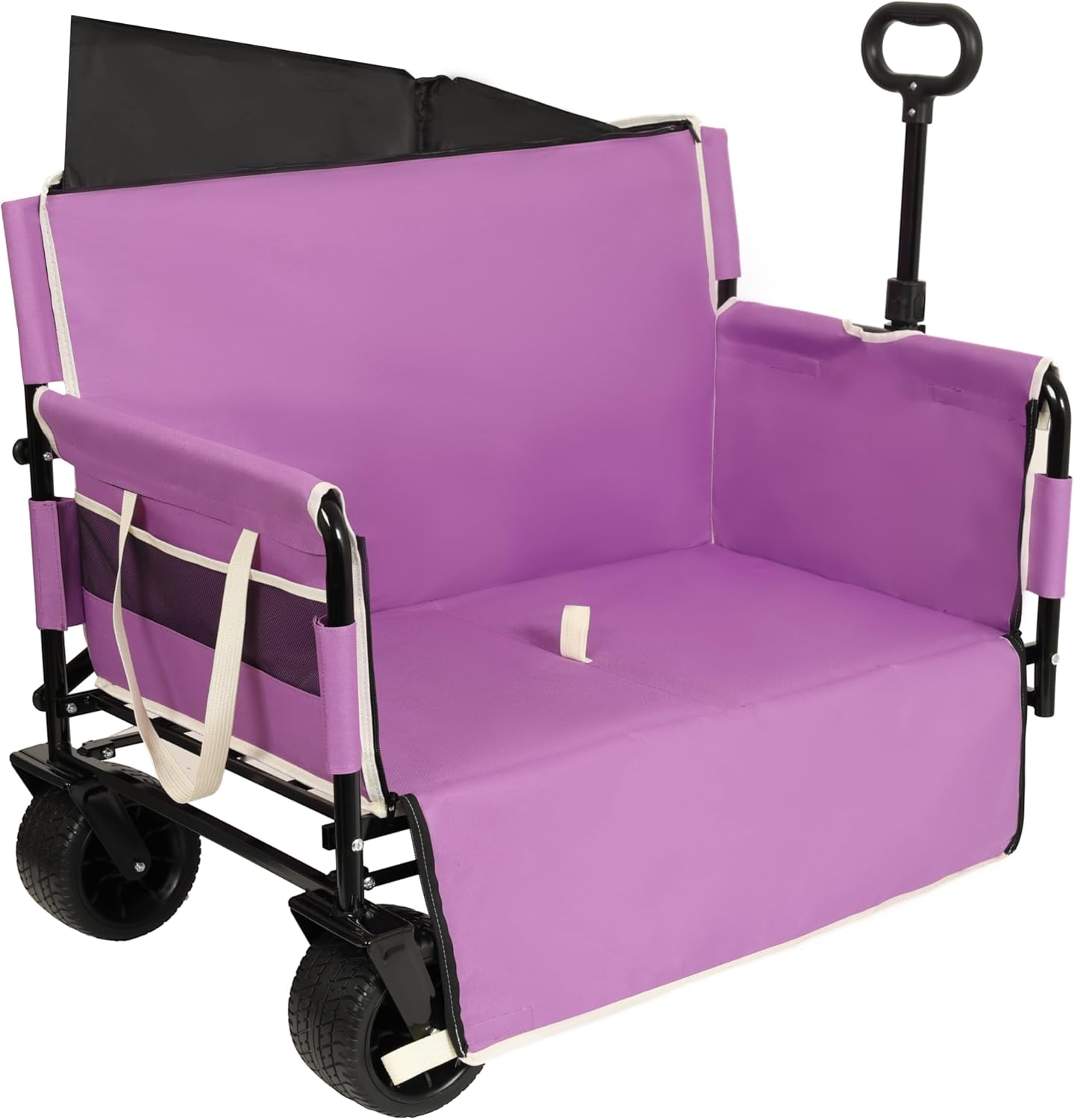 3-in-1 Convertible Folding Wagon Cart with Bench Seat & Storage - 500lbs Heavy-Duty Utility Wagon, 180L Capacity All-Terrain Wheels for Camping, Beach, Sports, Garden (Purple)
