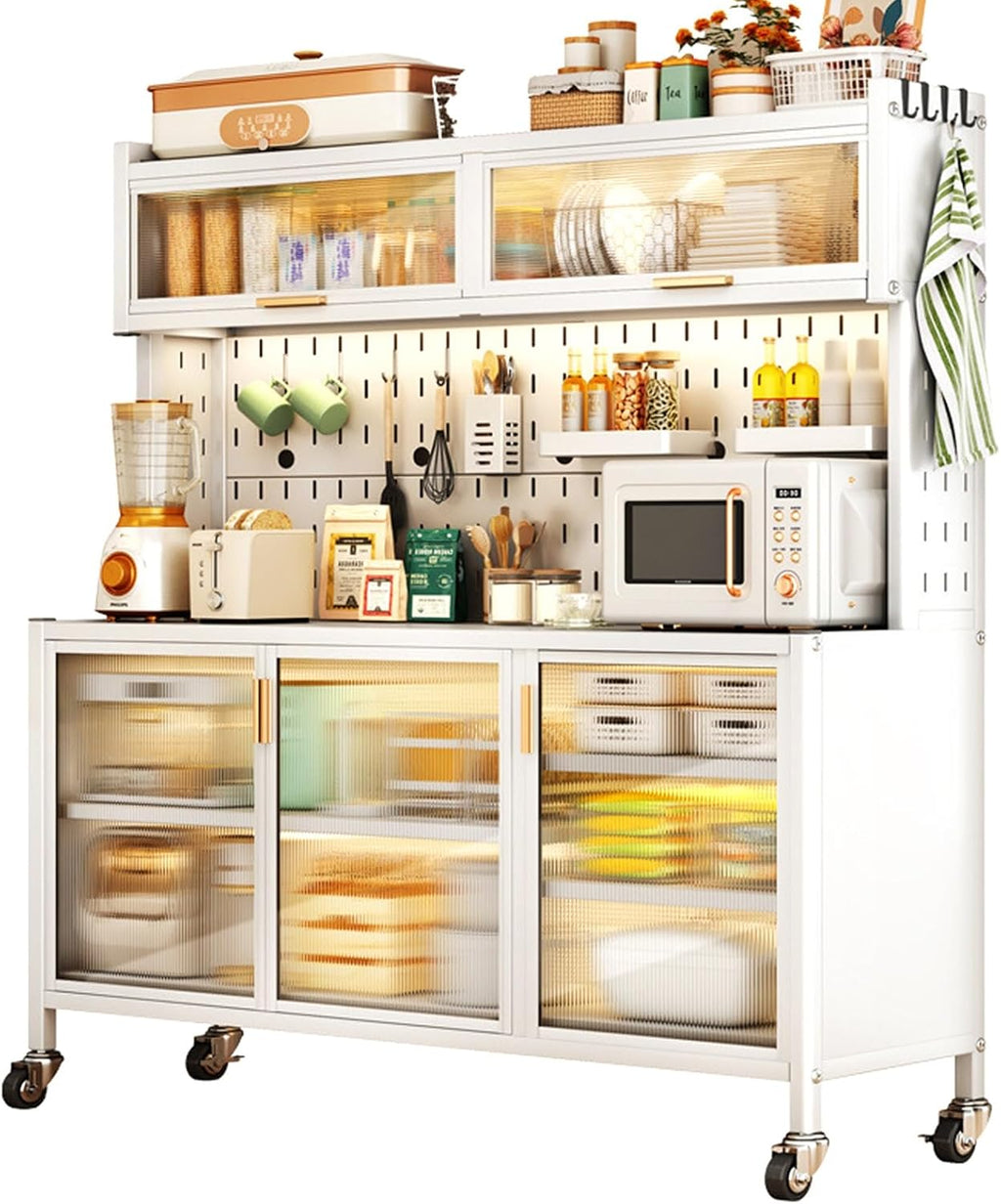 Standing Baker's Racks for Kitchens with Storage, Storage Cabinet, Microwave Kitchen Cabinets with Storage and Flip Dual Door, Storage Organizer for Kitchen Hutch, Home (Size : 143cm/56in)