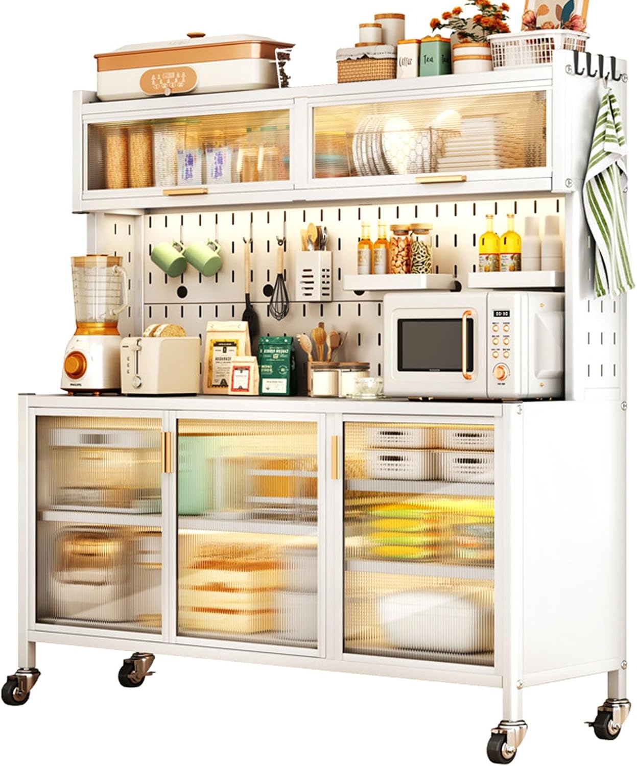 Standing Baker's Racks for Kitchens with Storage, Storage Cabinet, Microwave Kitchen Cabinets with Storage and Flip Dual Door, Storage Organizer for Kitchen Hutch, Home (Size : 143cm/56in)