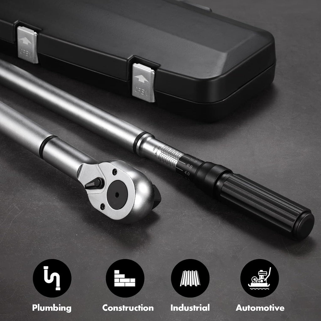 1-Inch Drive Click Torque Wrench, 200-1000ft.lb / 271-1356.7Nm Dual-Direction Adjustable Torque Wrench Set with Buckle