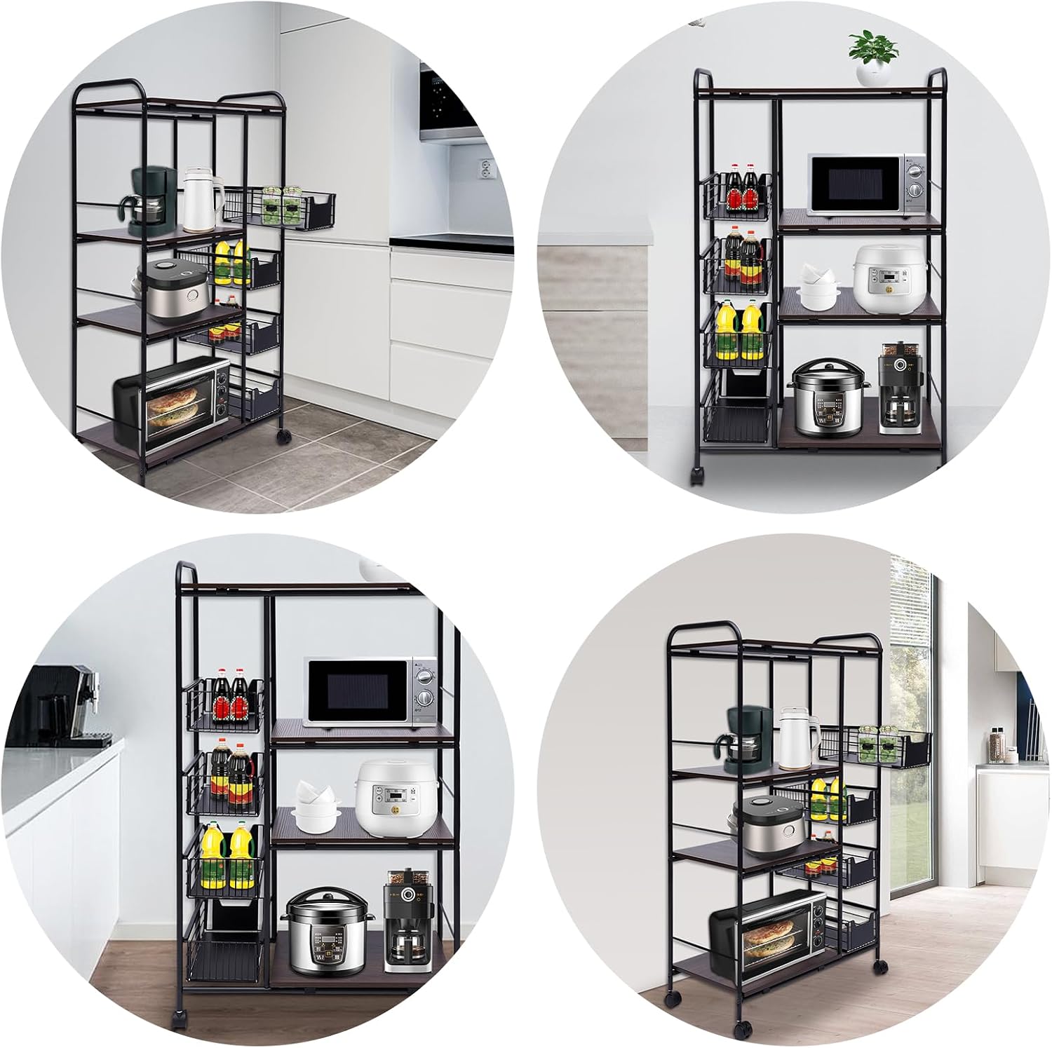 Rolling Microwave Cart,Inrial Metal Microwave Oven Stand,Kitchen Storage Rack,Cart,Serving Cart,Push-Pull Drawers,Bakers Rack,Kitchen Storage Cart,Storage Basket,for Pantry Bathroom Office Living Room