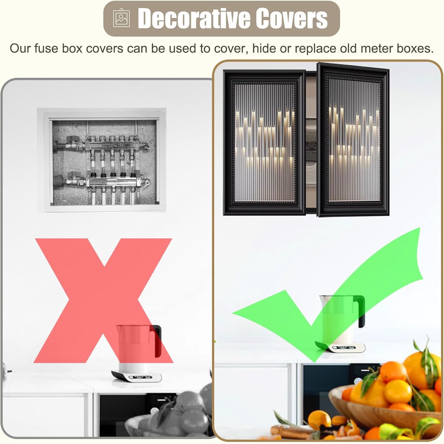 Breaker Box Cover Double Doors, Decorative Electrical Breaker Panel Plate Cover for Laundry Room/Kids Room, Indoor Gas Meter Box(ligjt Grey,60x45cm(23 5/8x17 3/4in))