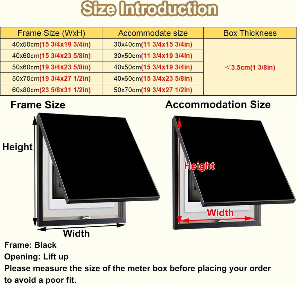 Vertical Meter Box Cover for Breaker Panel, 30x40cm / 12x16inch Electrical Panel Cover for Wall Decoration, Indoor Fuse Box Plate for Replacement(Black,40x60cm(15.8x23.6))