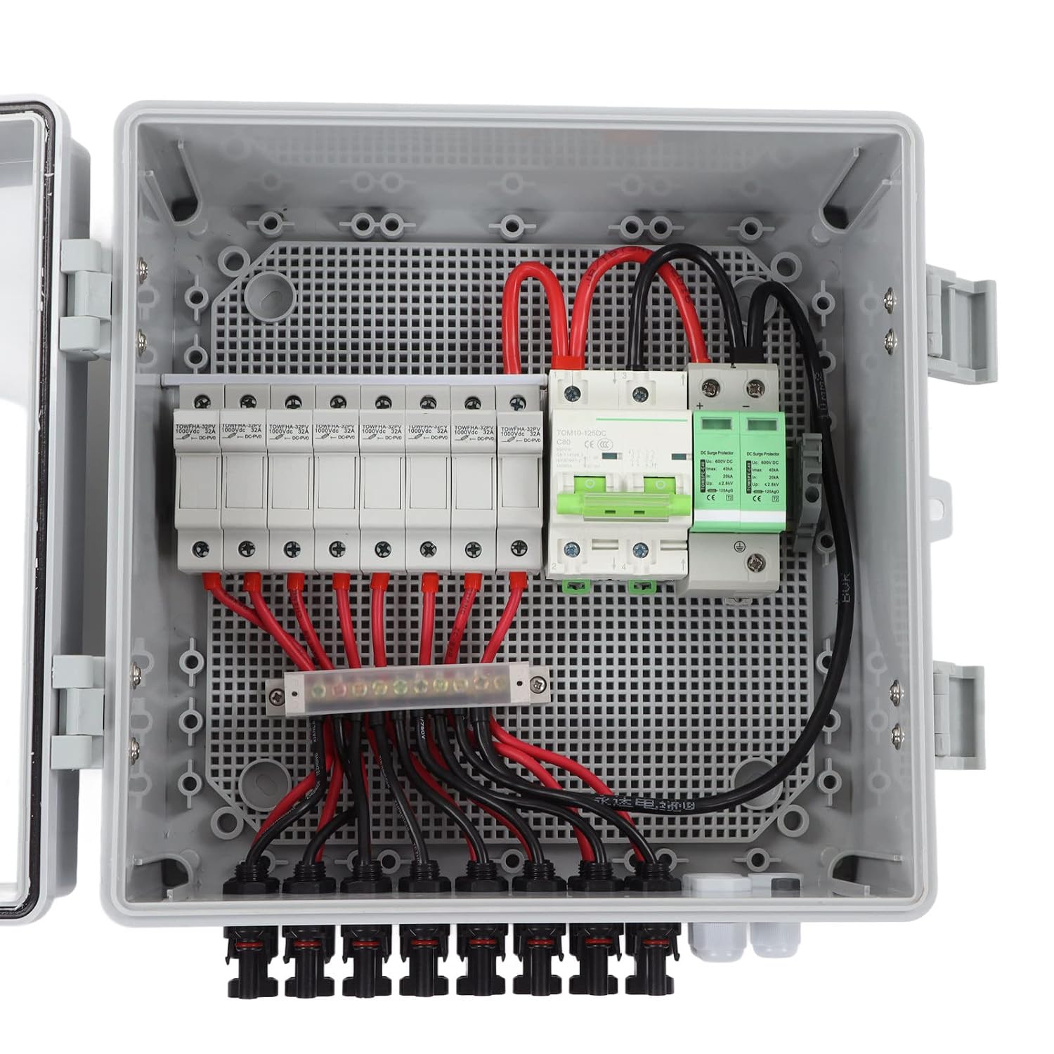 Solar Combiner Box 8 String 80A Circuit Breaker IP65 Outdoor Rated for Off Grid PV System Panel Power Distribution