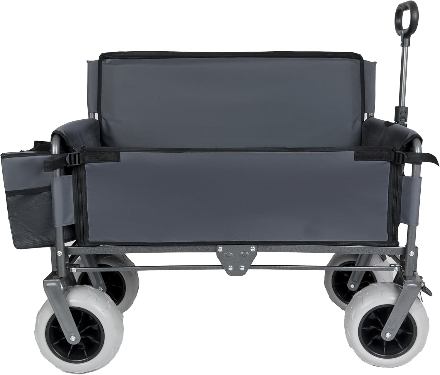 Gray Collapsible Wagon, Bench Seat & Storage, All-Terrain 9'x4' Beach Tires, Steel Frame, Folding Camping Cart for Beach, Sports, Fish, 40.94x20.47x44.29 in