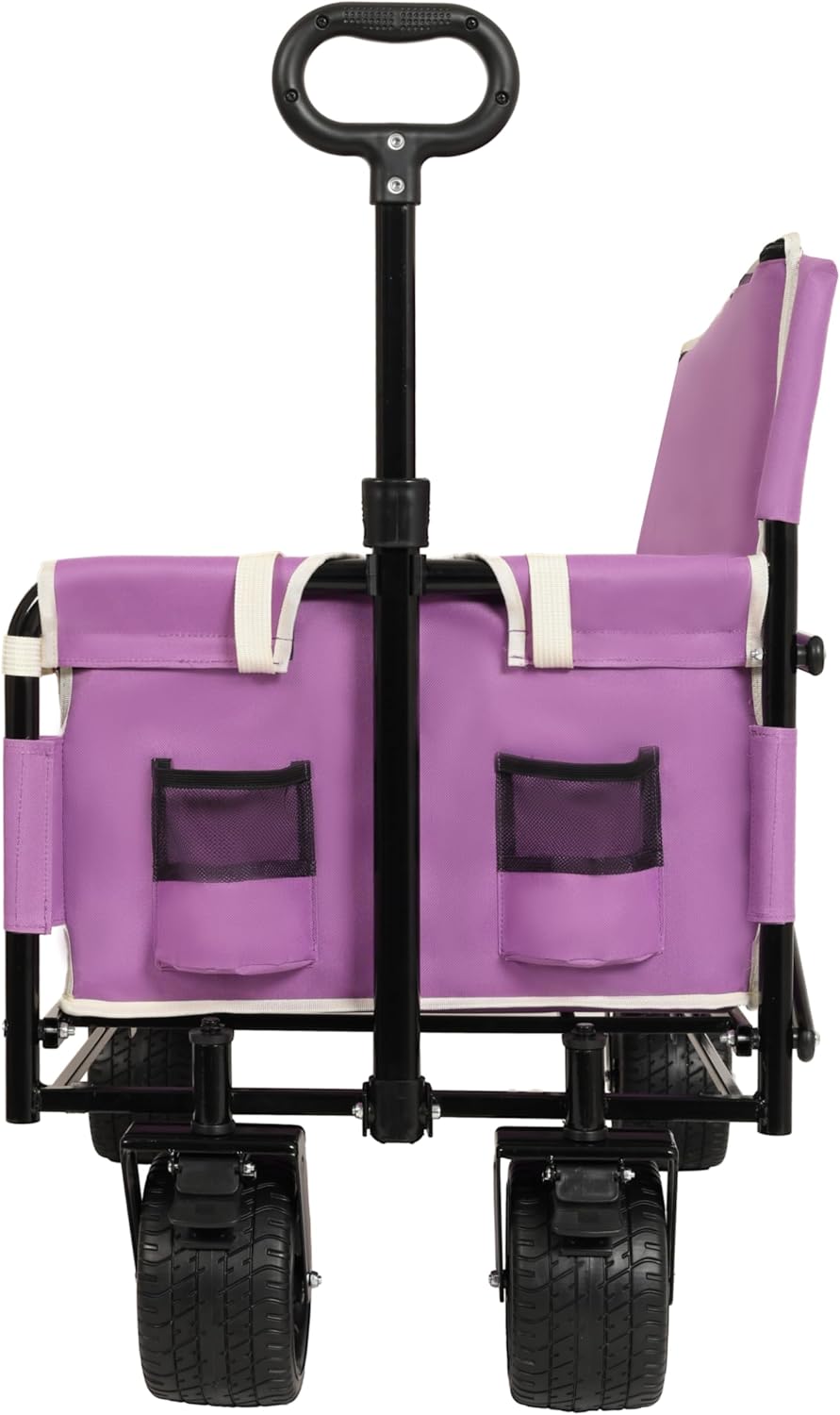 3 in 1 Convertible Folding Wagon Cart with Bench Seat Storage 500lbs Heavy Duty Utility Wagon, 180L Capacity All Terrain Wheels for Camping, Beach, Sports, Garden, Purple