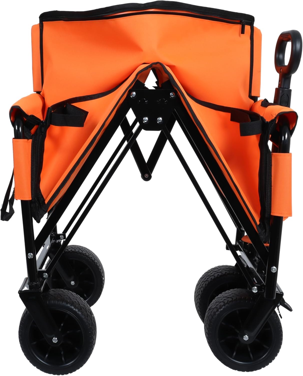 Heavy-Duty Folding Wagon Cart 3-in-1 Convertible All-Terrain Wagon with Bench Seat & Storage - 180L/500lbs Capacity Utility Wagon All-Terrain Wheels for Camping,Beach,Sports,Garden (Orange)