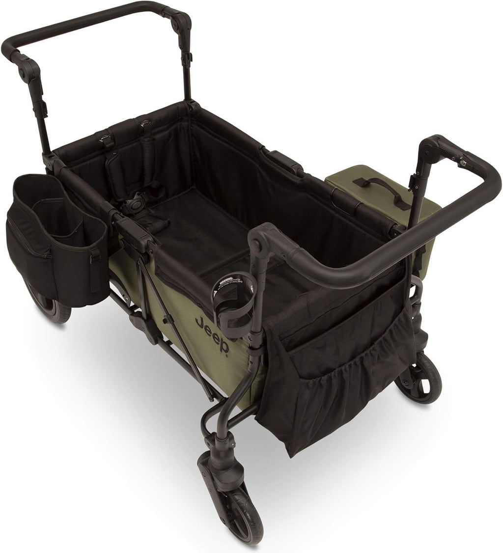Jeep Deluxe Wrangler Stroller Wagon with Cooler Bag and Parent Organizer by Delta Children, Black/Green