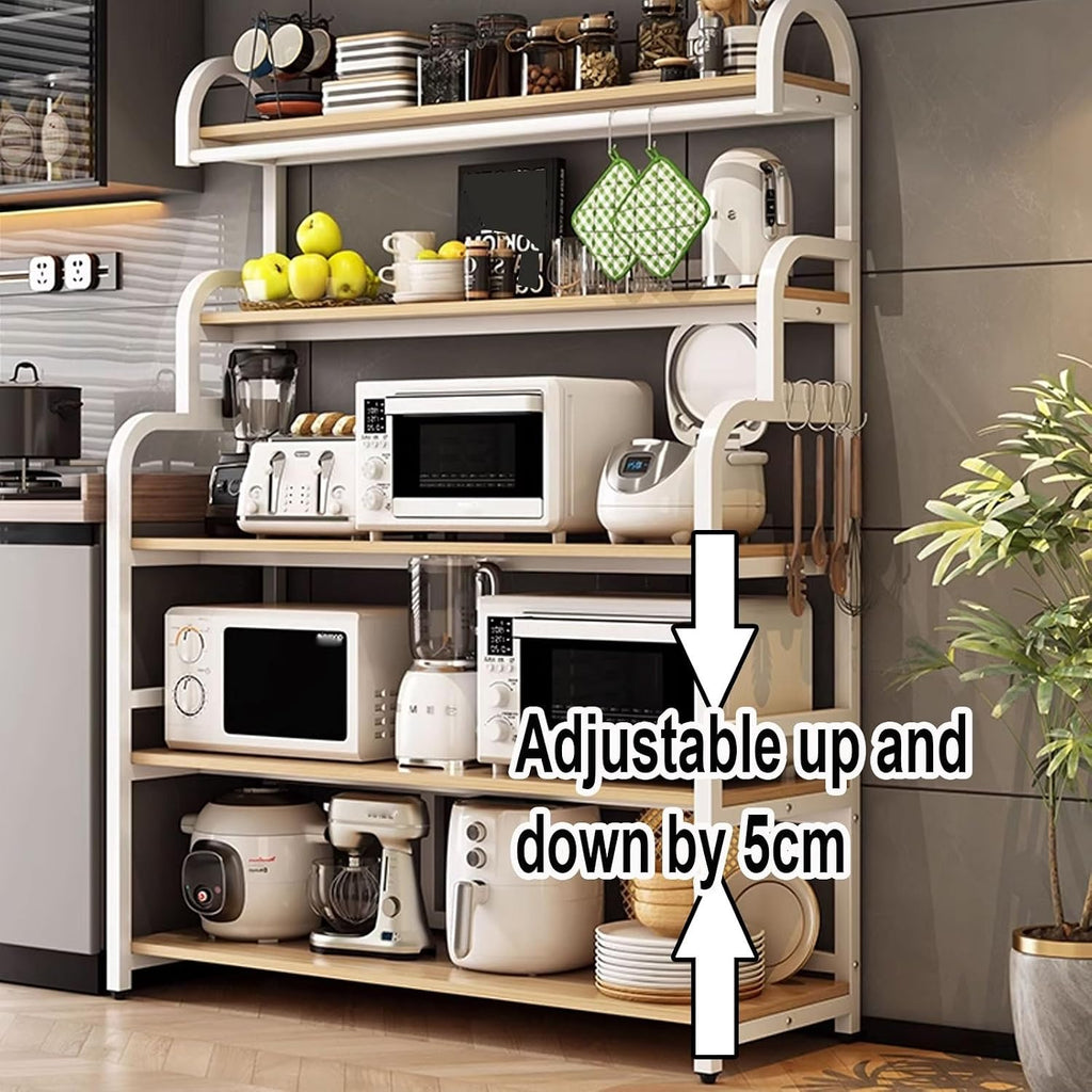 Microwave Stand with Storage Cabinet Made of Iron Frame and Wooden Boards Bakers Rack Kitchen Cupboard with Casters Kitchen Furniture Pantry Cupboard(Color:B,Size:70 * 40 * 165CM)