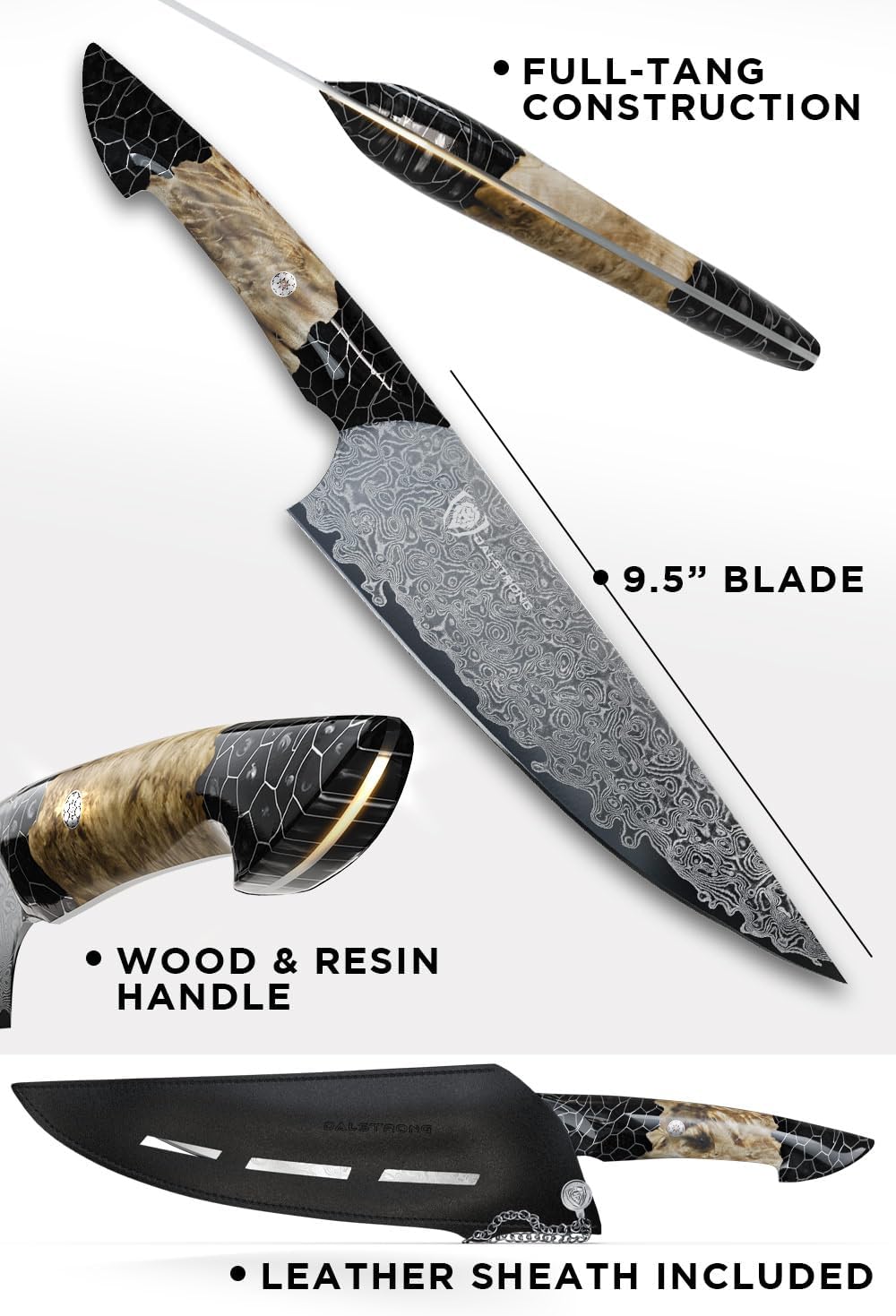Dalstrong Chef Knife Professional- 9.5'-Scorpion Series - Venom Edition - Japanese Steel Chef Knife - Spiral Sandstorm Blade Pattern - Black Honeycomb Resin Handle - w/Chef KnifeSheath