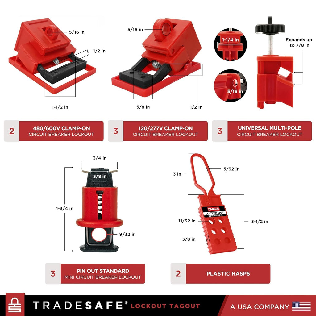 TRADESAFE Lockout Tagout Station - 105 Loto Devices, Loto Locks, Breaker Lockout Devices, Loto Tags, Lockout Hasp, Cable Lock, Lock Out Tag Out Kit Board, OSHA-Compliant