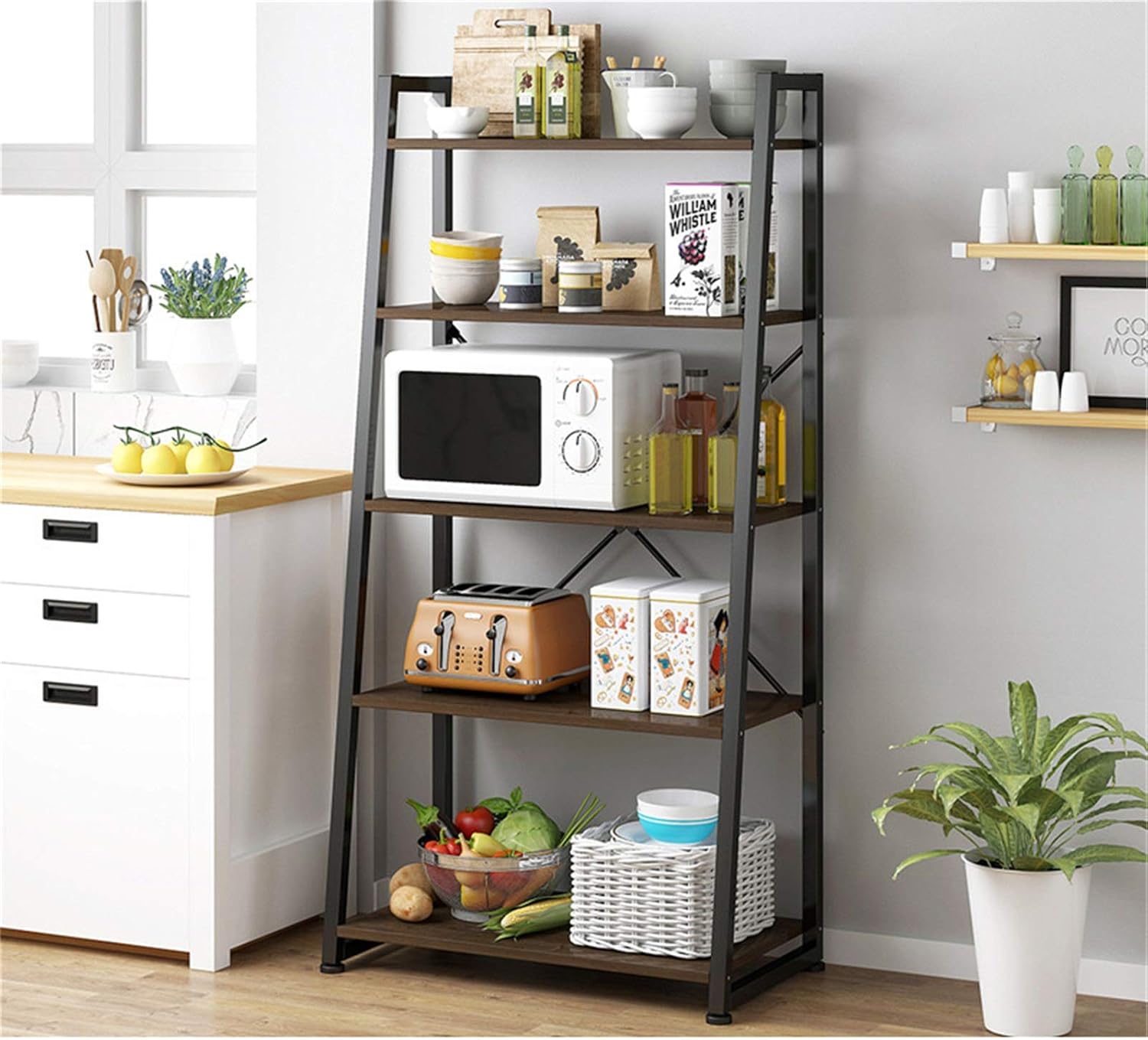Shelf Unit Microwave Stand with Storage and Drawer Storage Cart Workstation Shelf 5-Tier Kitchen Baker's Rack Utility Shelf for Kitchen Cabinet Tableware (Color : White Size : 62x33x150cm) (Coffee 6