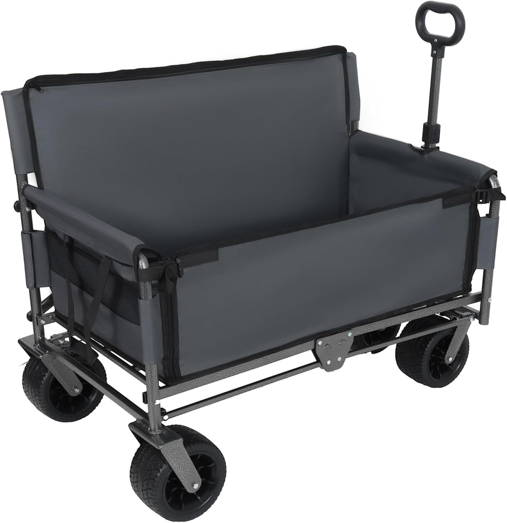 3-in-1 Convertible Folding Wagon Cart with Bench Seat & Storage - 500lbs Heavy-Duty Utility Wagon, 180L Capacity All-Terrain Wheels for Camping, Beach, Sports, Garden (Gray)