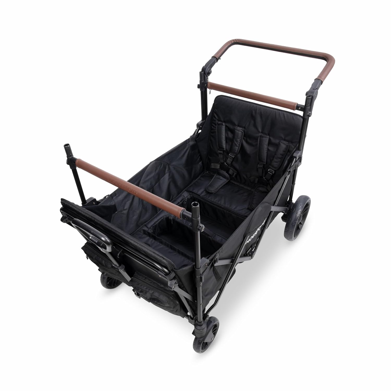 WONDERFOLD X4R Rev Stroller Wagon (4 Seater) - Collapsible Stroller Wagon with 5-Point Seatbelt Harnesses, Reclining Seats & Footwells, Black