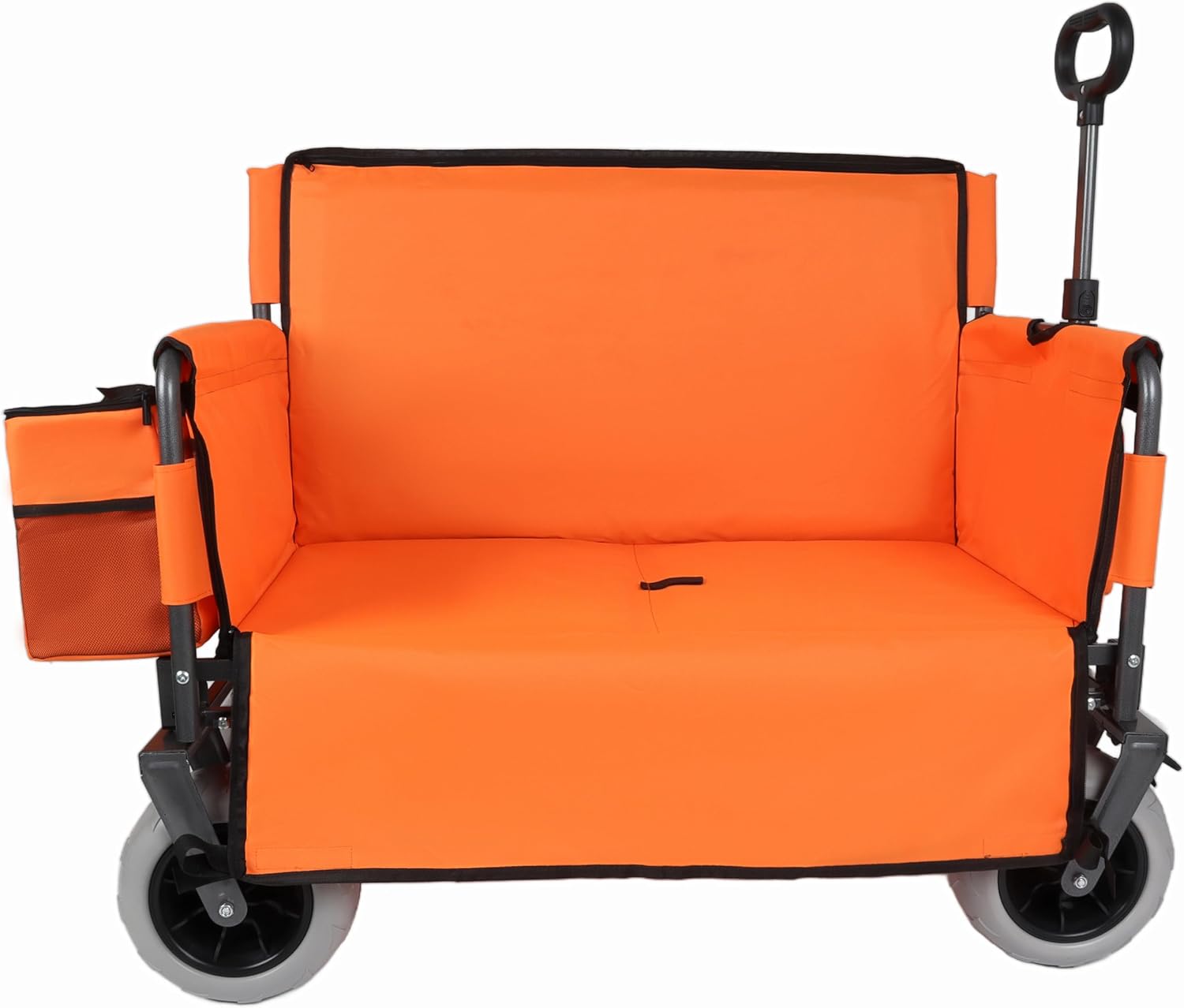 Orange Collapsible Wagon, Bench Seat & Storage, All-Terrain 9'x4' Beach Tires, Steel Frame, Folding Camping Cart for Beach, Sports, Fish, 40.94x20.47x44.29 in