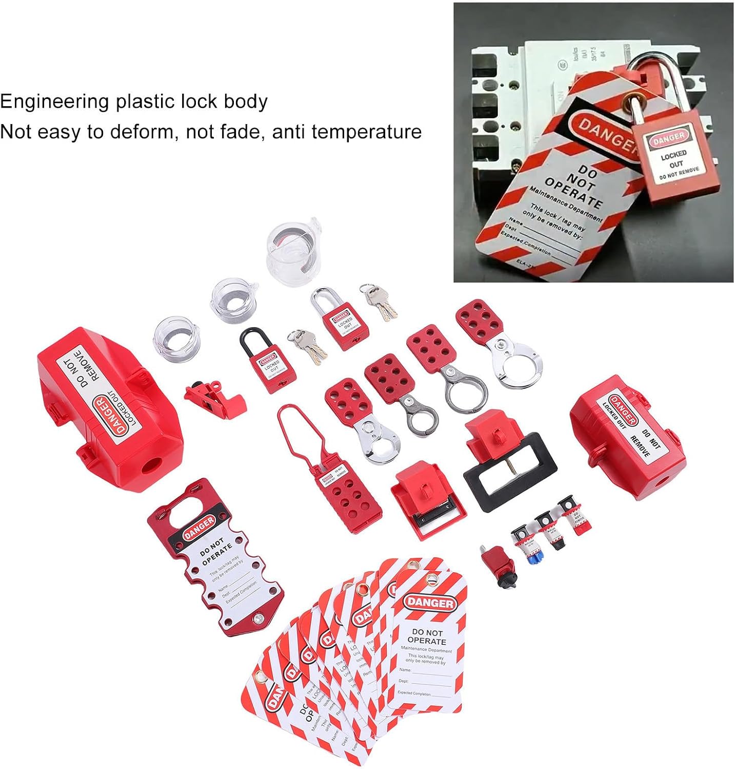 ciciglow Lockout Tagout Kit, Padlock Tag Set Group Lockout Hasps Universal Clamp On Circuit Breaker Lock Loto Safety Padlock Set with Tool Box for Industry