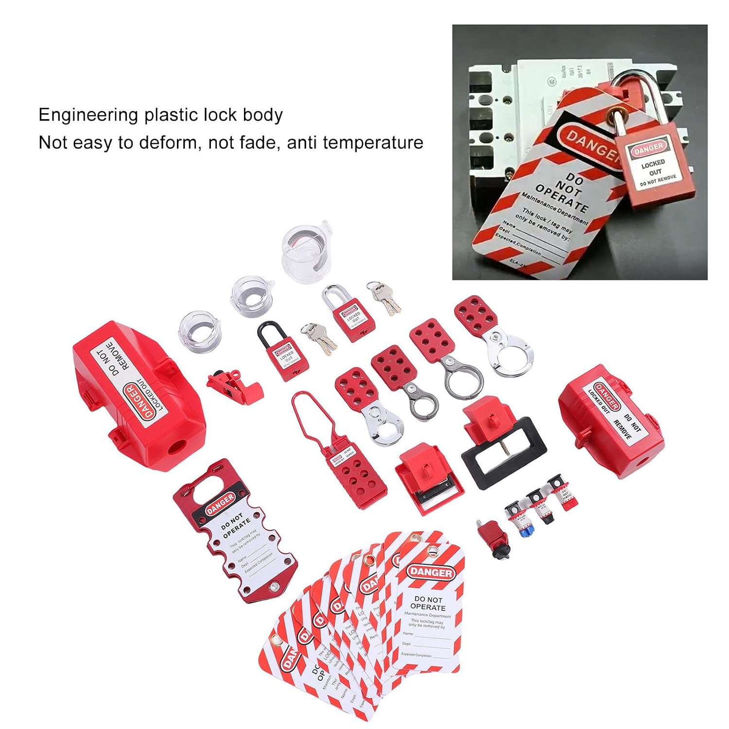 Lockout Tagout Kit Electrical Loto, Clamp On Circuit Breaker Lockout, Group Lockout Hasps, Lockout Tag, Universal Multi Pole Breaker for Kit Station