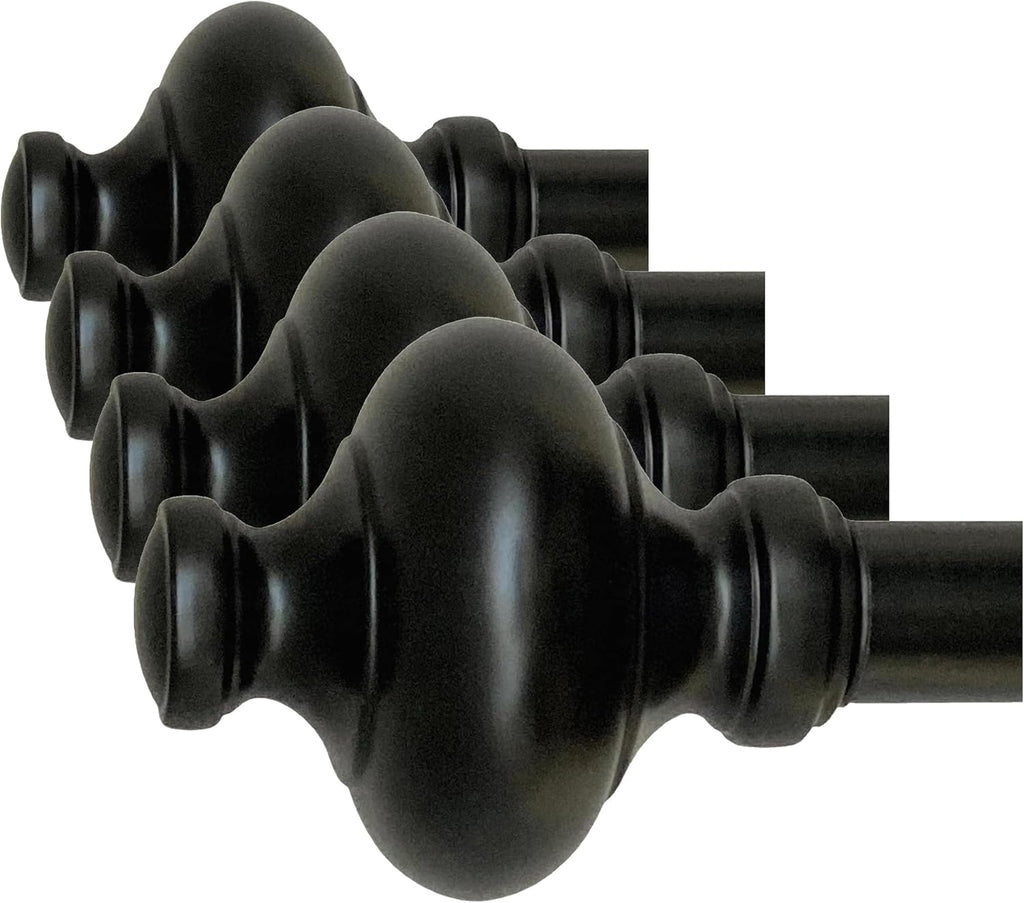 Cardiff 12-20 Inch Adjustable Side Curtain Rod Set Pair, 1 Inch Diameter in Black (Pack of 4)