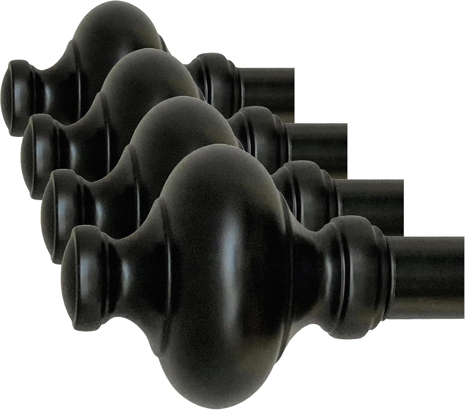 Cardiff 12-20 Inch Adjustable Side Curtain Rod Set Pair, 1 Inch Diameter in Black (Pack of 4)